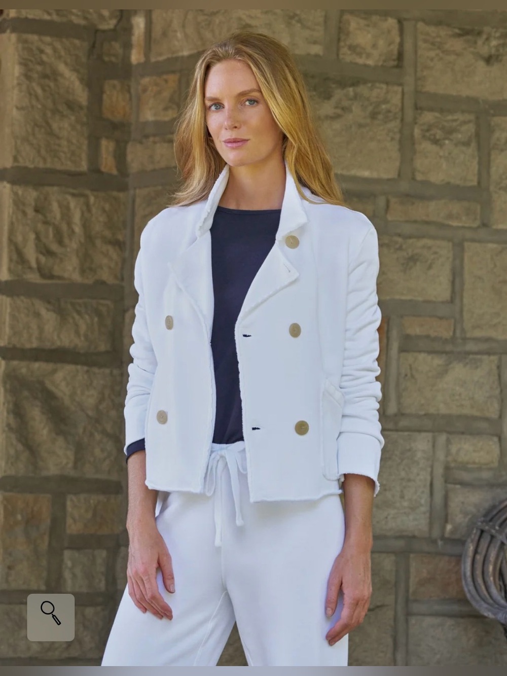 Frank & Eileen Mini Belfast Cropped Sweatshirt Peacoat in White Size Small